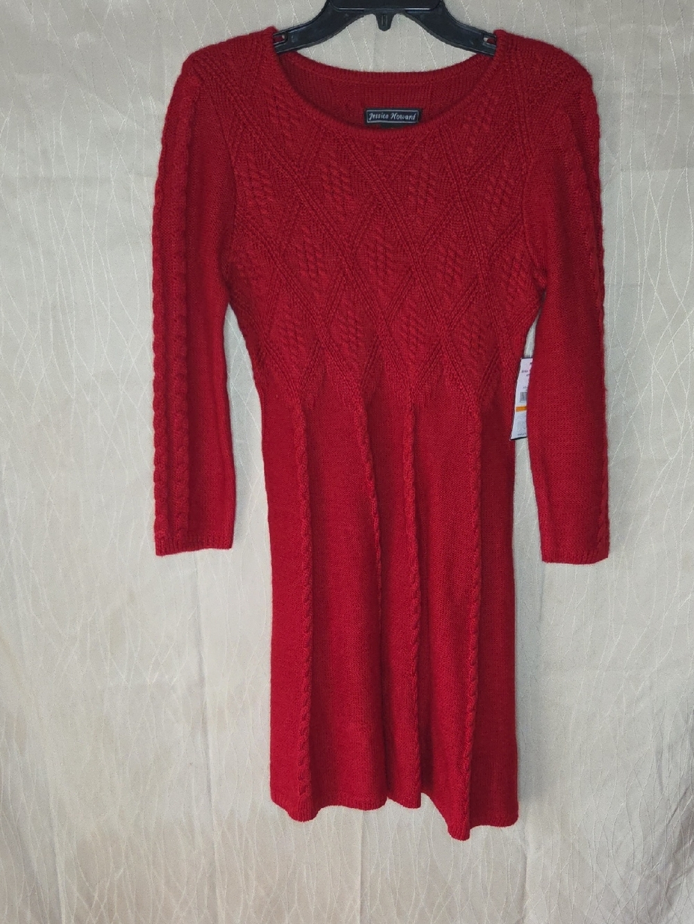 Jessica Howard Red Cable Knit‎ Long Sleeve Dress